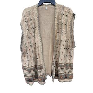 Vintage Earthy Boho Cardigan Vest Cream Green Floral Gorpcore XL Wool Cotton